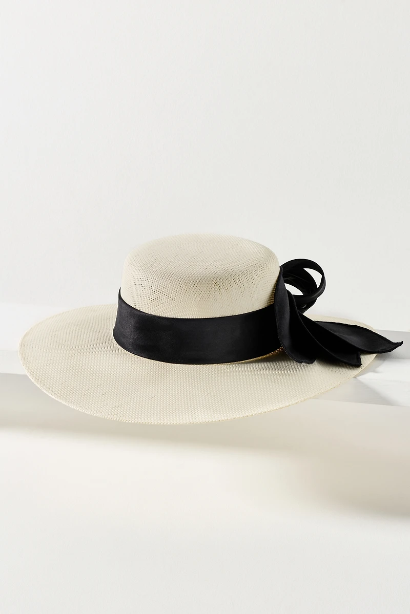 San Diego Hat Co. Woven Boater with Satin Bow