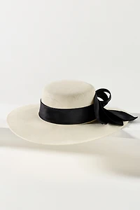 San Diego Hat Co. Woven Boater with Satin Bow