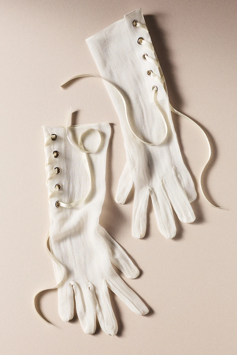 Enaura Contemp Silk Lace-Up Sheer Gloves