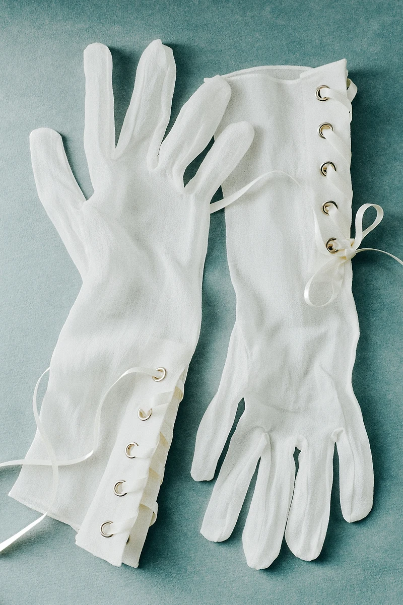 Enaura Contemp Silk Lace-Up Sheer Gloves