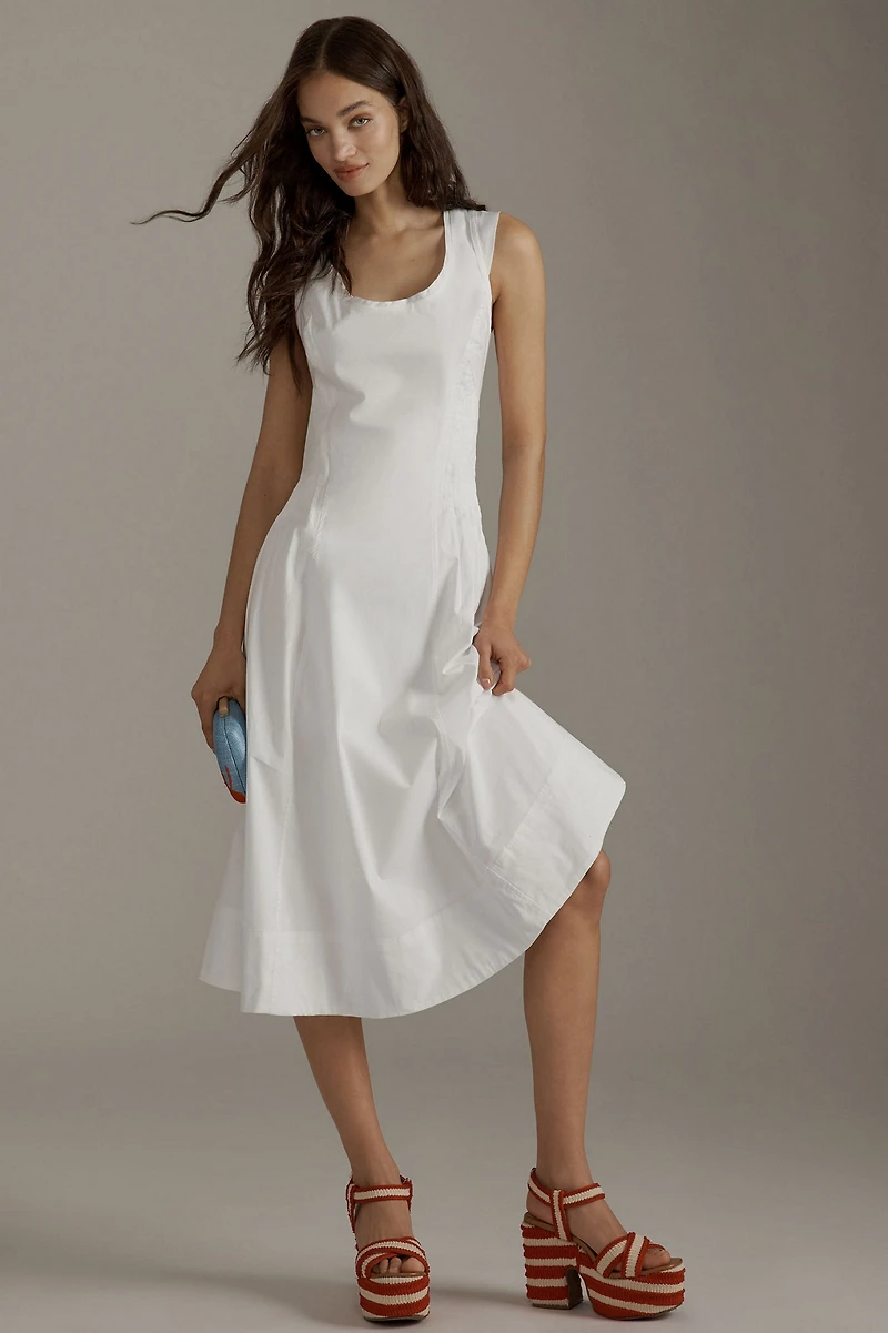 Cotton Sleeveless Scoop-Neck Midi Dress