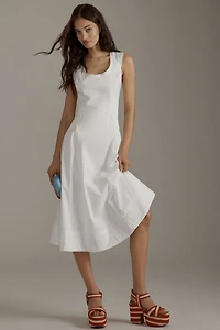 Cotton Sleeveless Scoop-Neck Midi Dress