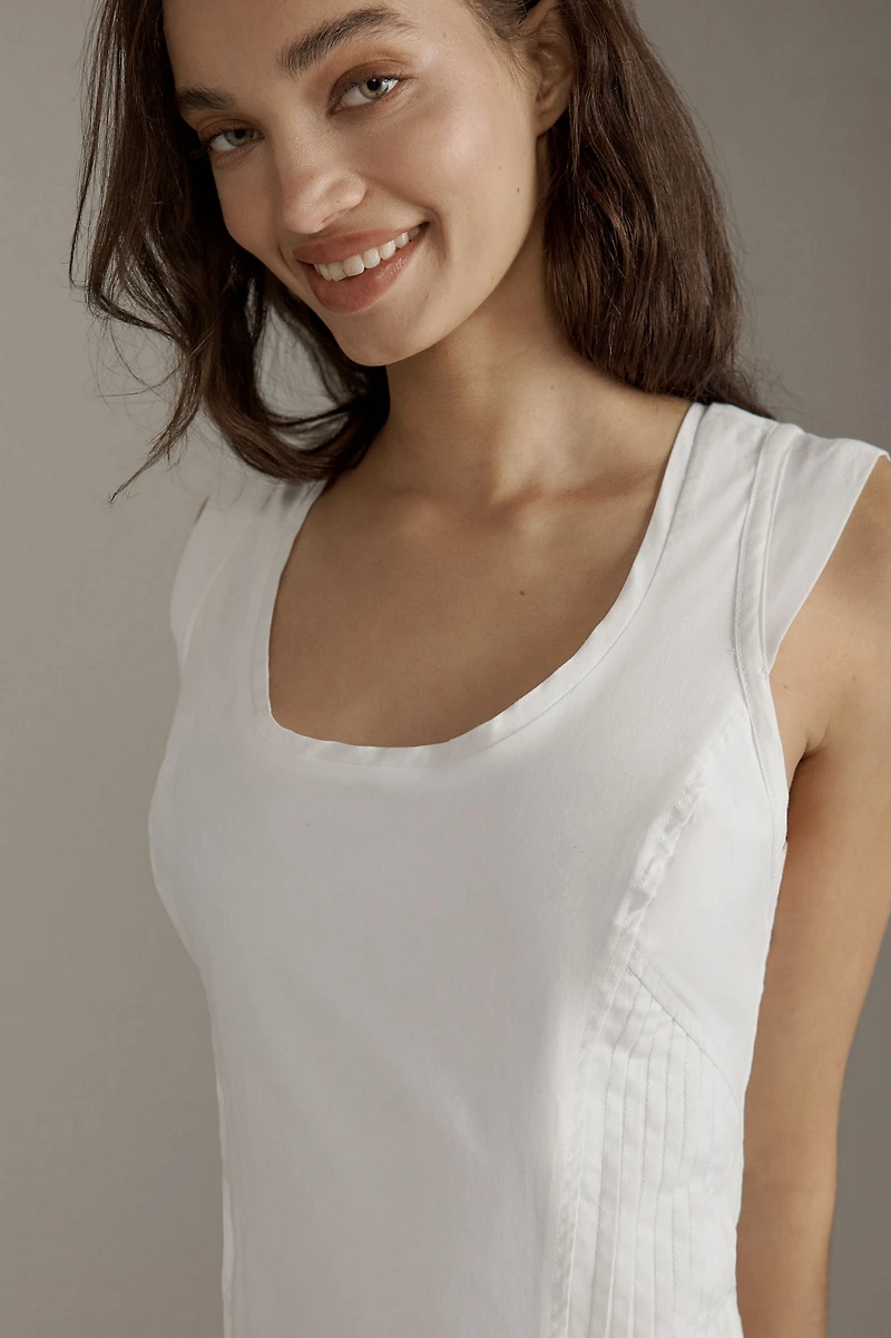 Cotton Sleeveless Scoop-Neck Midi Dress