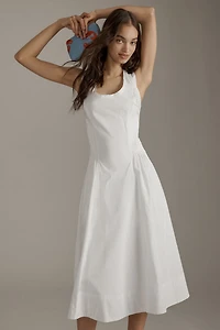 Cotton Sleeveless Scoop-Neck Midi Dress