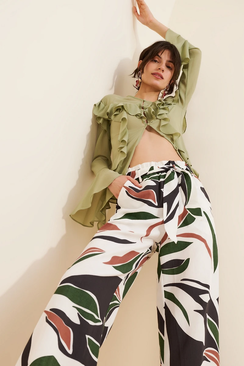 Little Lies Palm Print Linen Blend Pants