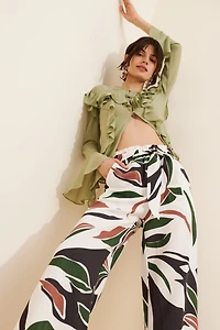 Little Lies Palm Print Linen Blend Pants