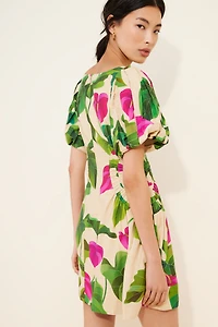 FARM Rio Anthurium Leaves Puff Sleeve Mini Dress