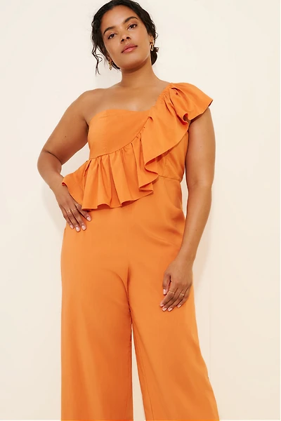 Eloquii Ruffle Linen Jumpsuit