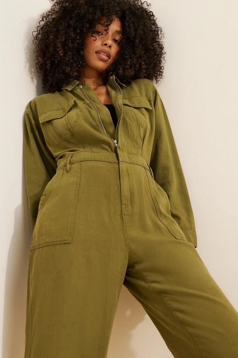 Good American Lite Linen Oversized Jumpsuit