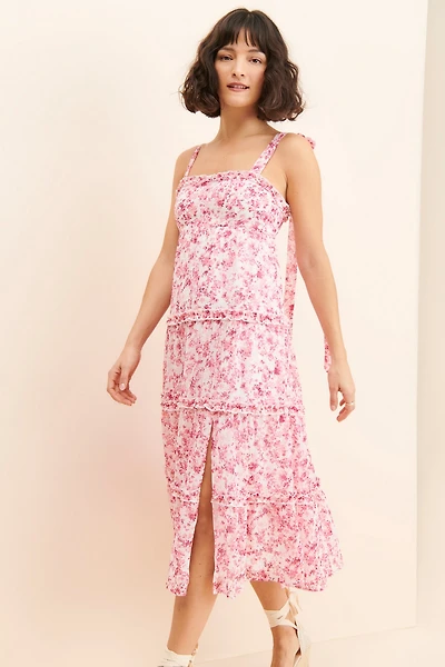 If By Sea Tie Strap Tiered Midi Dress