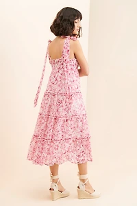 If By Sea Tie Strap Tiered Midi Dress
