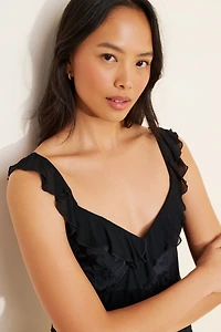 V-Neck Ruffle Asymmetrical Midi Dress