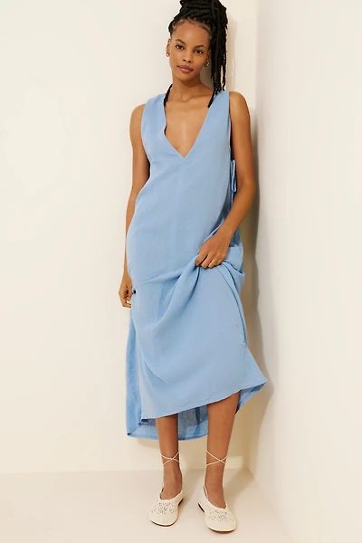Celandine Plunge-Neck Linen Blend Maxi Dress