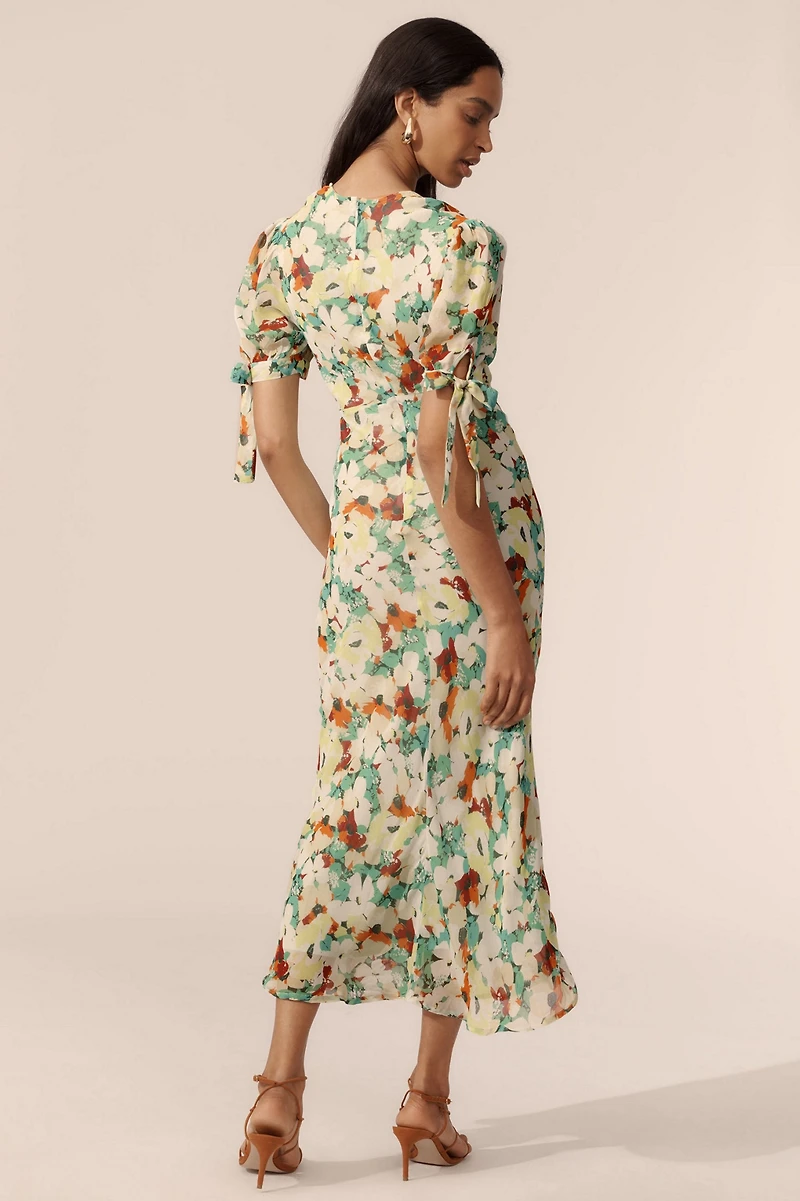 Short-Sleeve V-Neck Slip Midi Dress