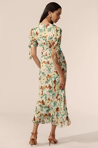 Short-Sleeve V-Neck Slip Midi Dress