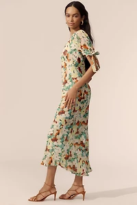 Short-Sleeve V-Neck Slip Midi Dress