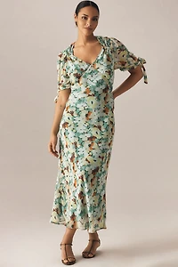 Short-Sleeve V-Neck Slip Midi Dress