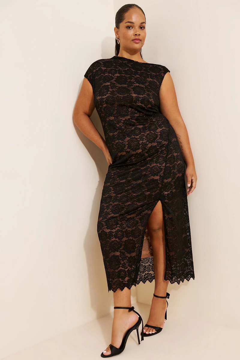 Eloquii Lace Fitted Midi Dress
