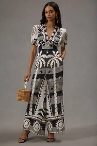 FARM Rio Puff-Sleeve Linen Jumpsuit
