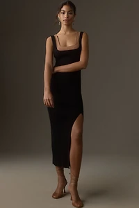 Sleeveless Side-Slit Sweater Column Midi Dress