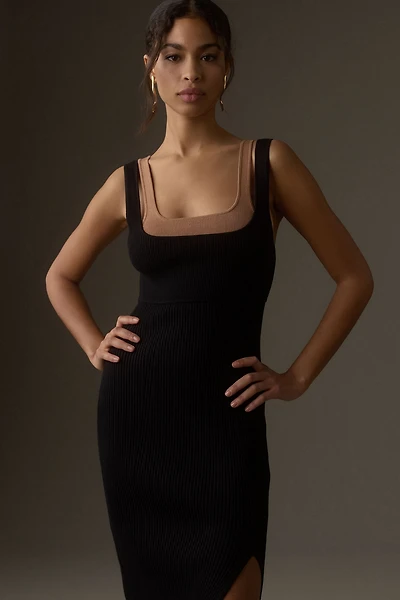 Sleeveless Side-Slit Sweater Column Midi Dress