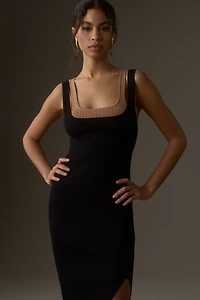 Sleeveless Side-Slit Sweater Column Midi Dress