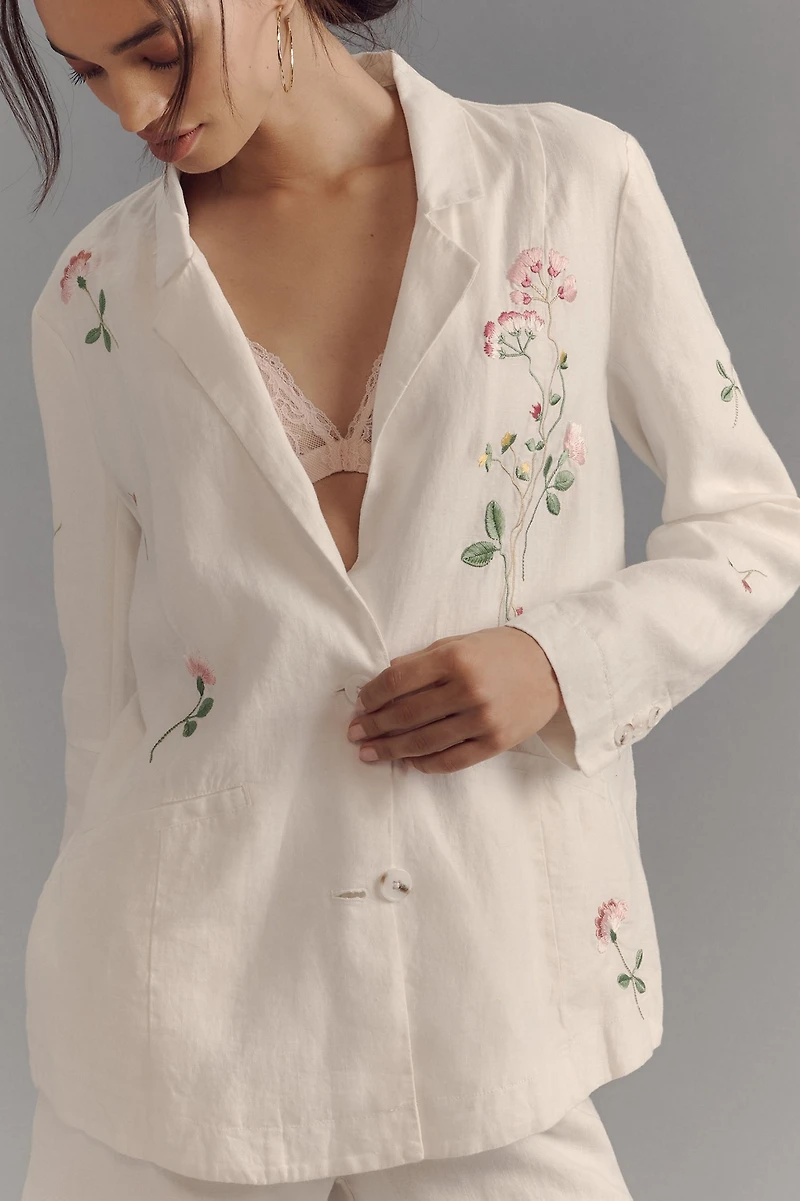Embroidered Linen Blazer