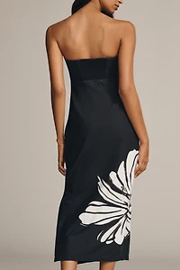 Maeve Strapless Linen Blend Twist-Front Midi Dress