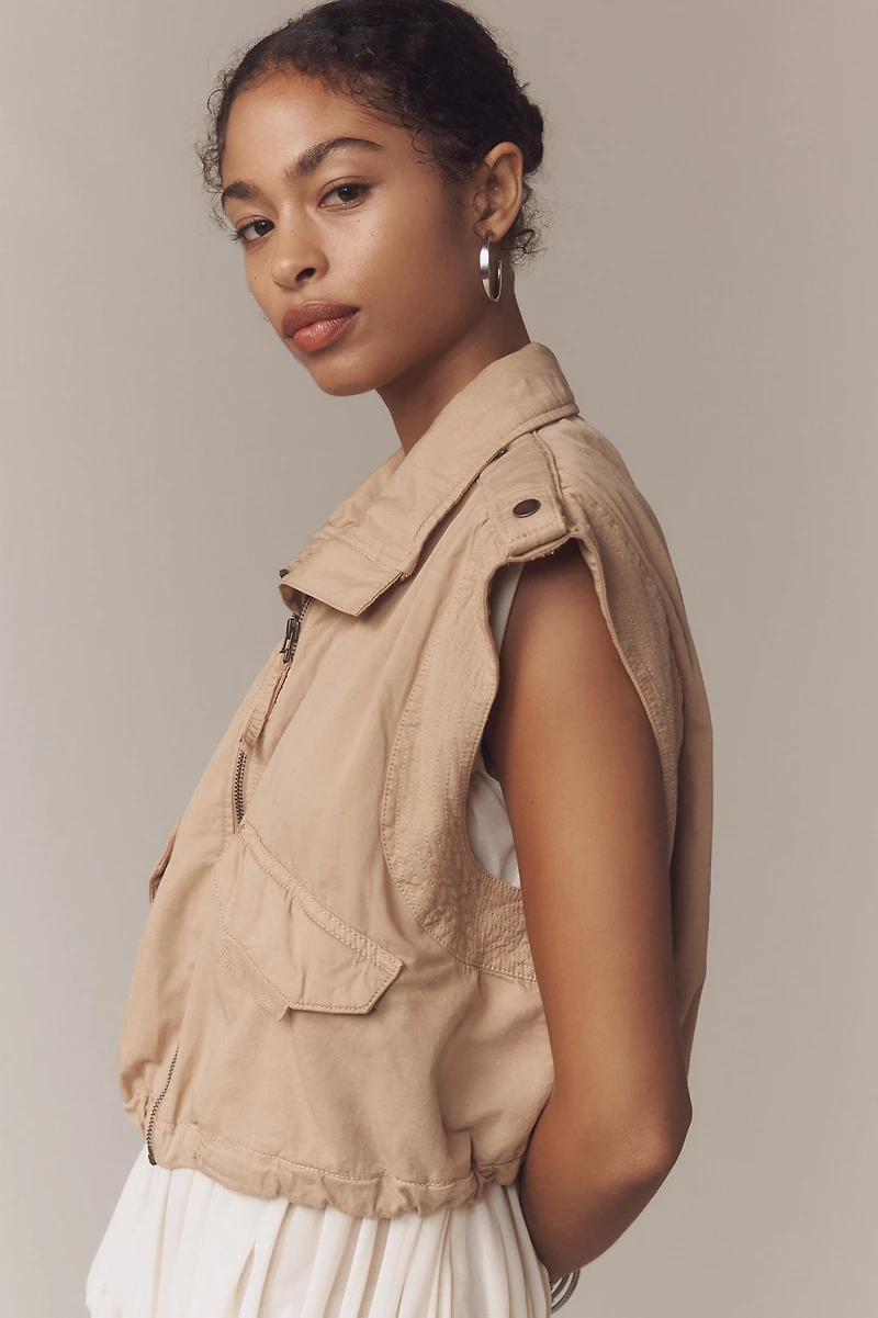 Linen Blend Cinched Hem Vest