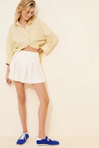 Blue Tassel Pleated Knit Skirt