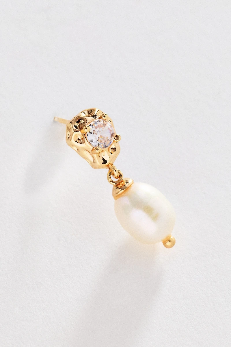 Bezel Crystal Pearl Earrings