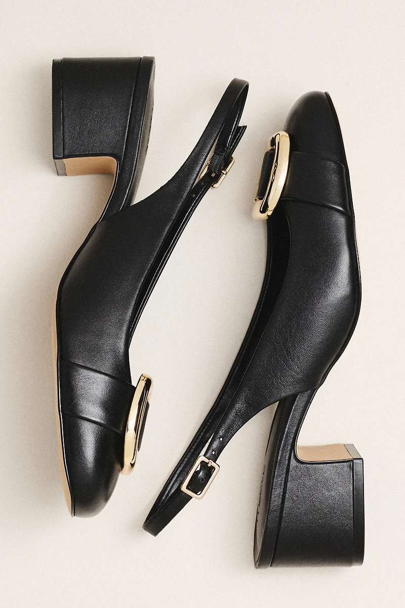 Maeve Sling-Back Leather Buckle Heels