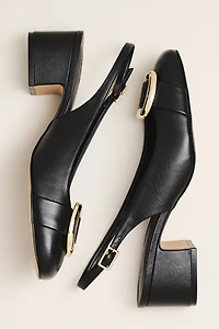 Maeve Sling-Back Leather Buckle Heels