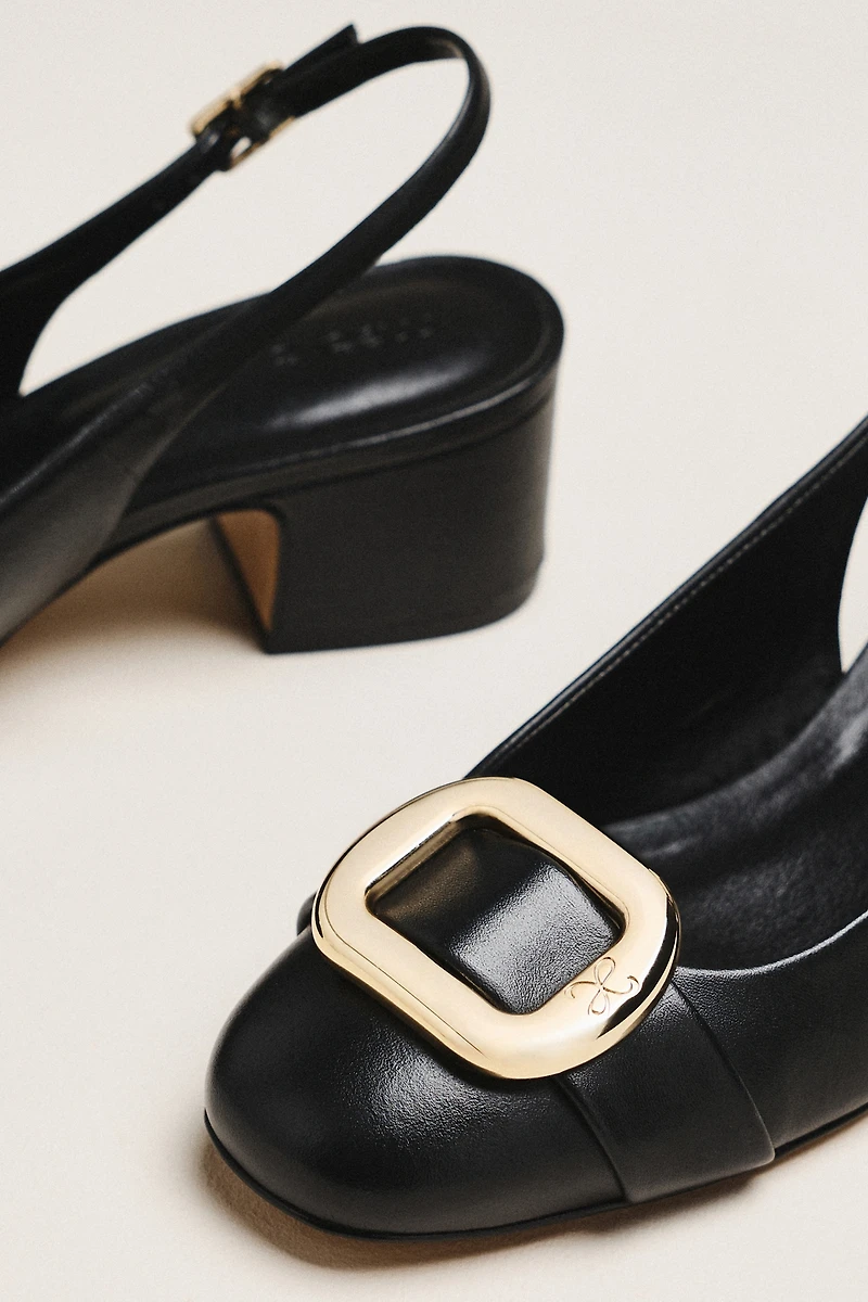 Maeve Sling-Back Leather Buckle Heels
