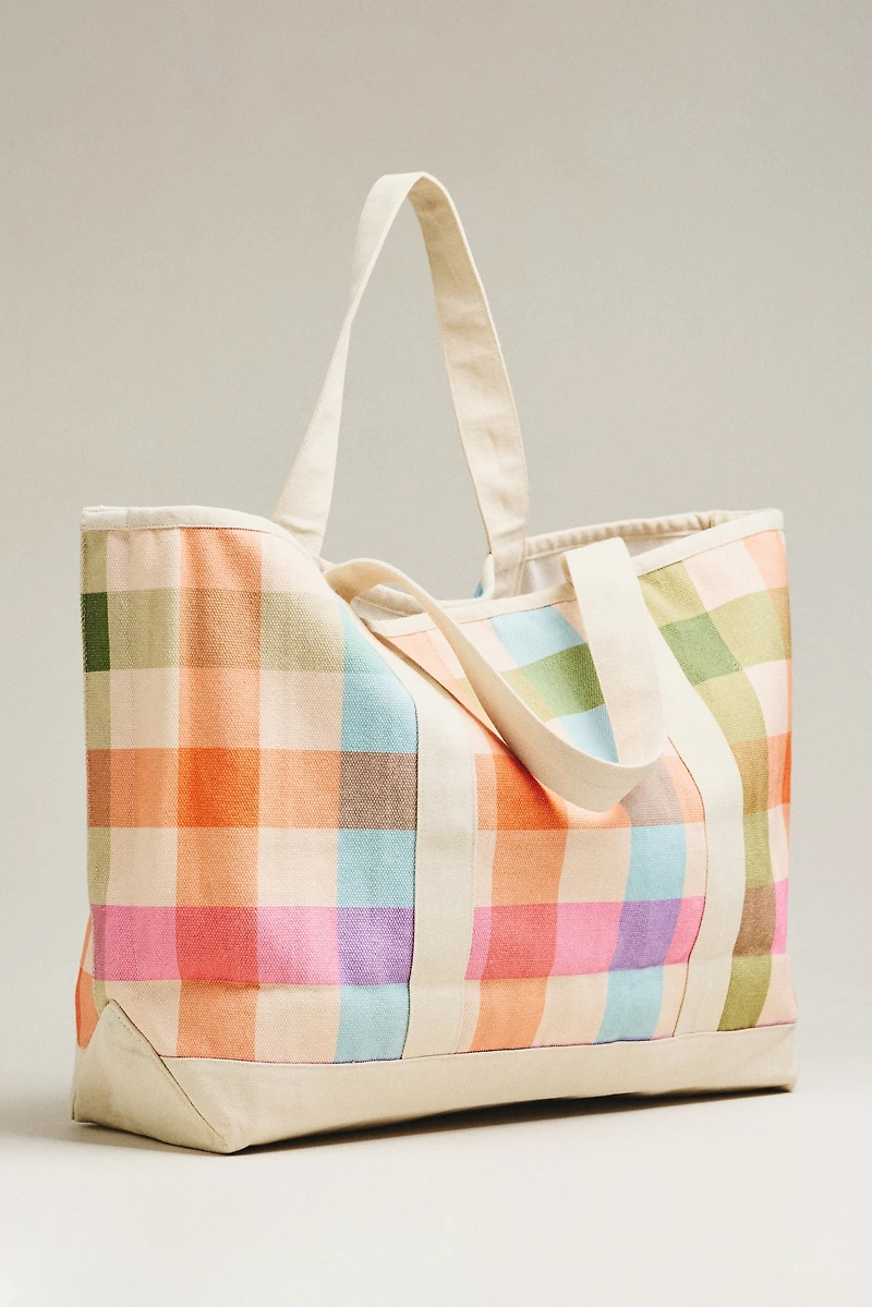 Sunshine Tienda Rainbow Plaid Canvas Tote
