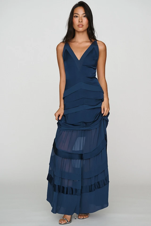 anthropologie blue ruffle cape dress BHLDN Chiffon Maxi Size:10.5 UK / 11.5 US it is easy to T BY ALEXANDER WANG Ribbed Boat Neck Mini