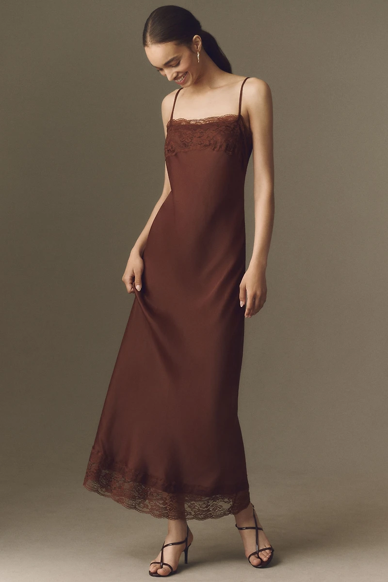 BHLDN Lace Satin Slip Maxi Dress