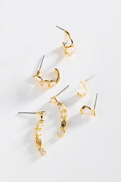 Mixed Stone Hoop and Huggie Earrings, Set of 3