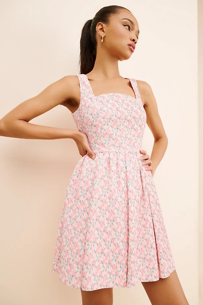 Endless Rose Floral Textured Bow Tie Mini Dress