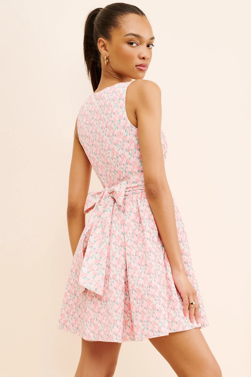 Endless Rose Floral Textured Bow Tie Mini Dress