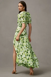 BHLDN Puff-Sleeve Bow-Front V-Neck Maxi Dress