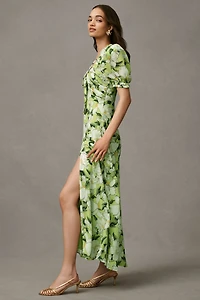 BHLDN Puff-Sleeve Bow-Front V-Neck Maxi Dress
