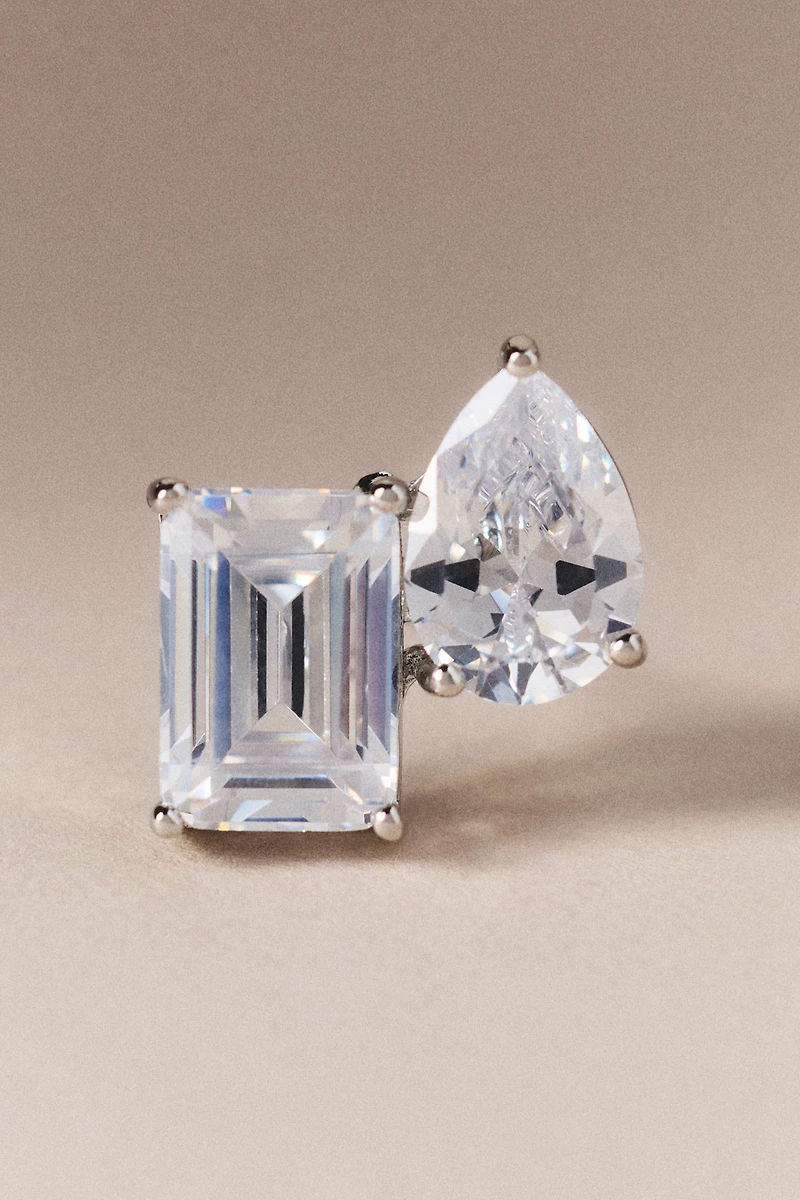 Kenneth Jay Lane Emerald & Pear Toi et Moi Stud Earrings