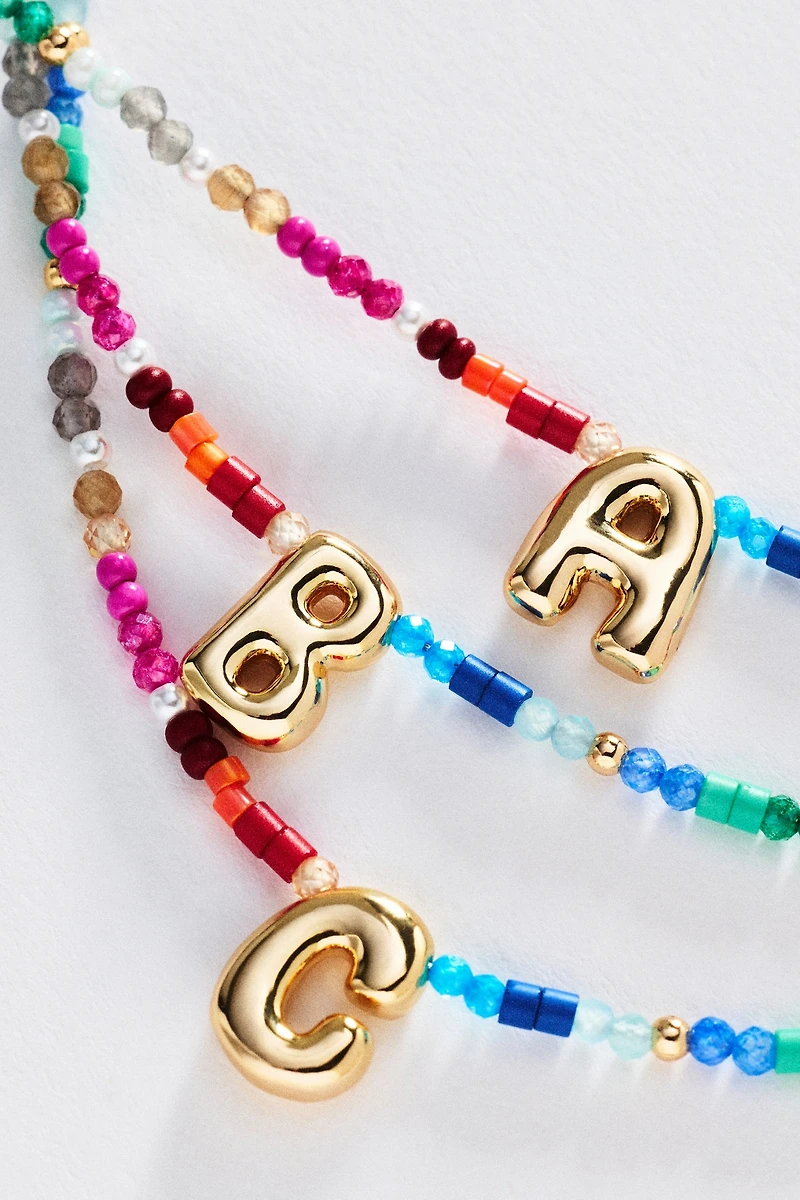 Mini Beaded Bubble Initial Necklace