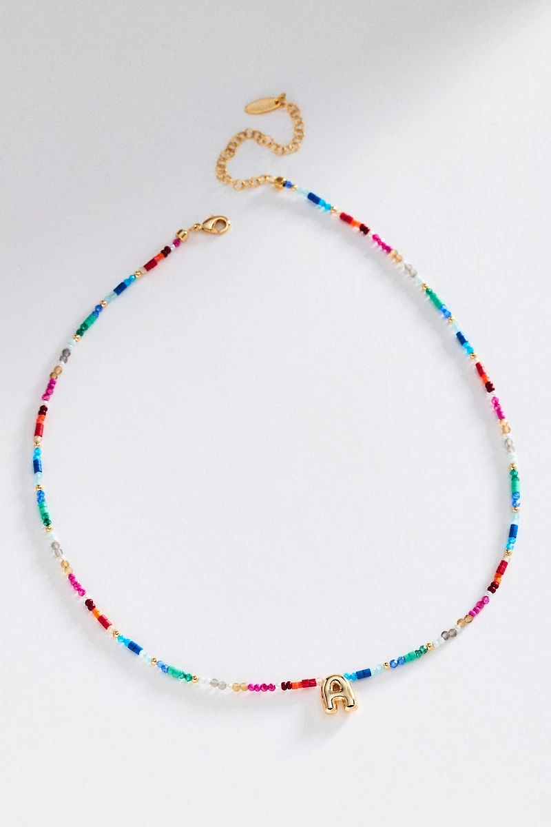 Mini Beaded Bubble Initial Necklace