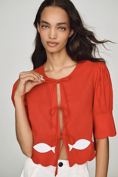 Sister New York Scalloped Fish Tie-Front Top