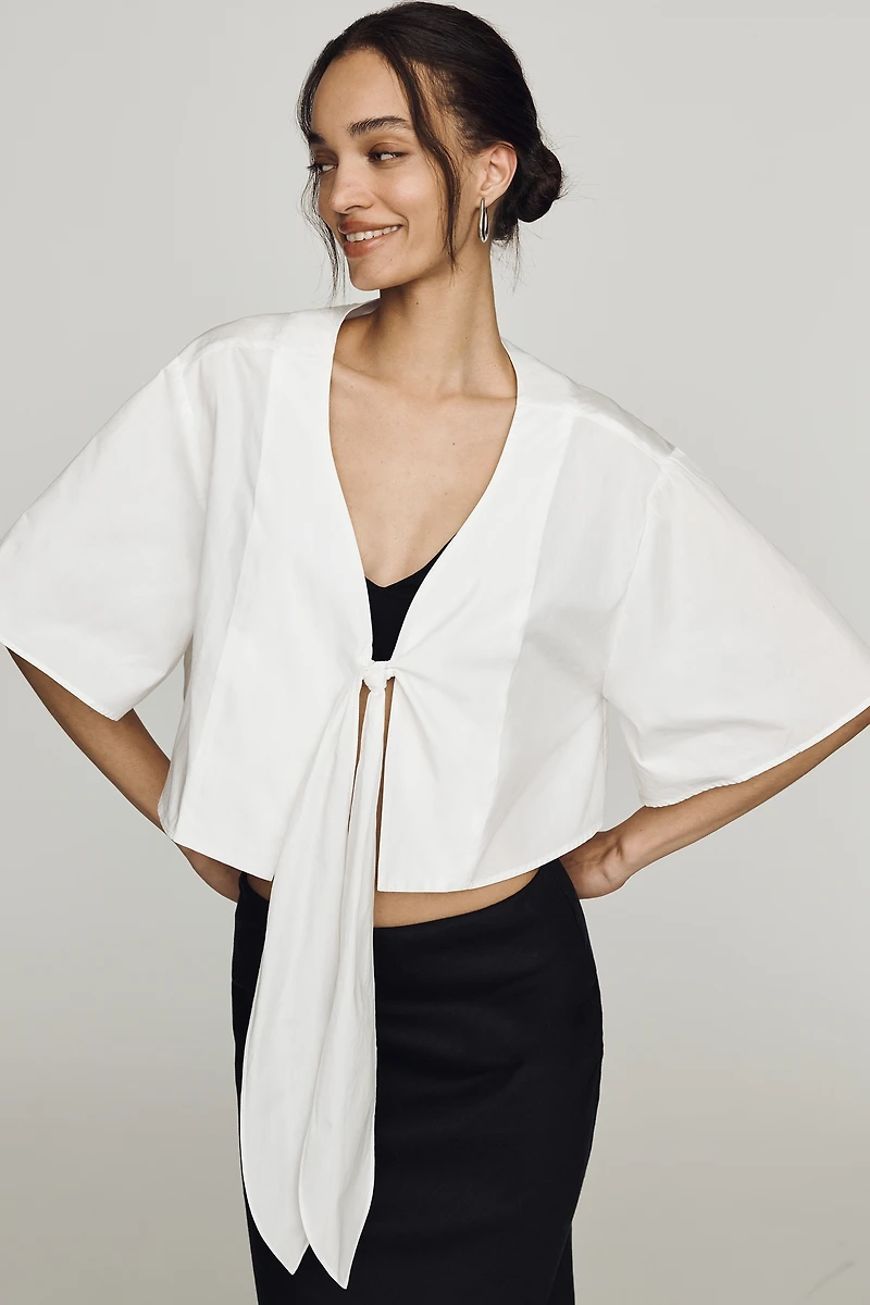By Anthropologie Cotton Tie-Front Top
