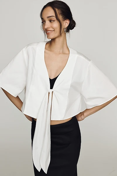 By Anthropologie Cotton Tie-Front Top
