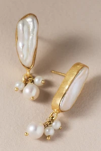 Bezel Freshwater Pearl Earrings
