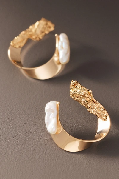 By Anthropologie Hammered Hoop Pearl Earrings